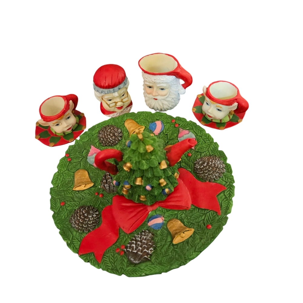 Vintage 1996  Chadwick- Miller Resin Miniature Santa Mrs. Claus & Elfs  Tea Set